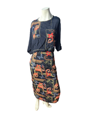 Vintage 80's Platinum skirt & top S M rayon