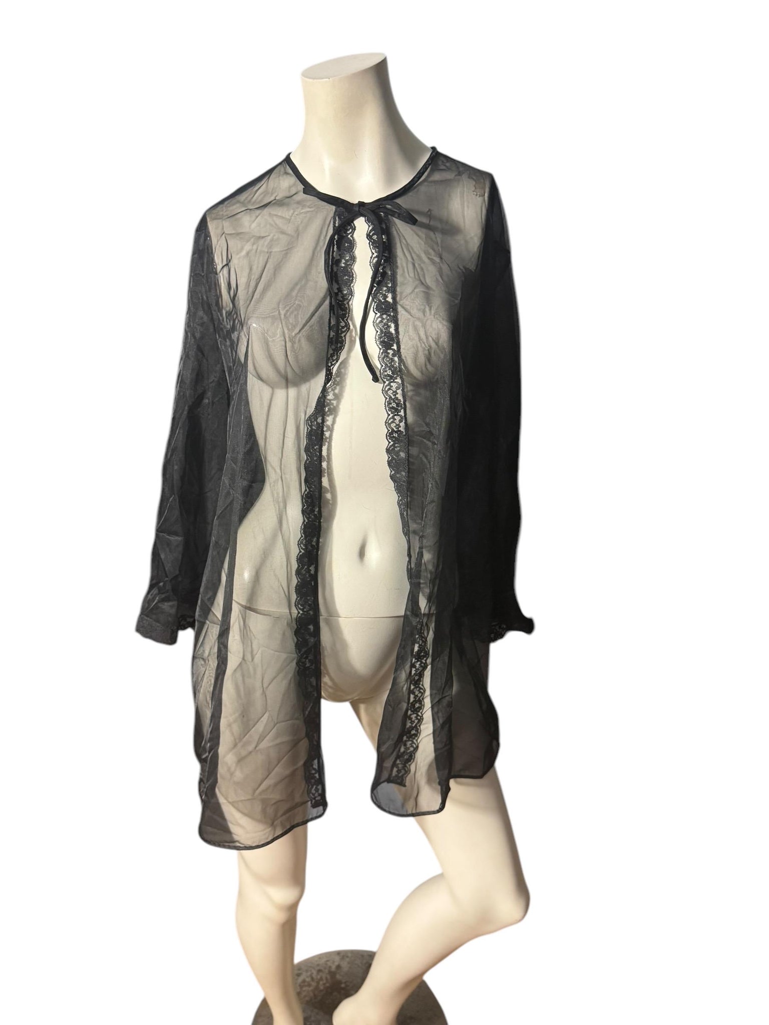 Vintage 60's sheer black robe lingerie M L