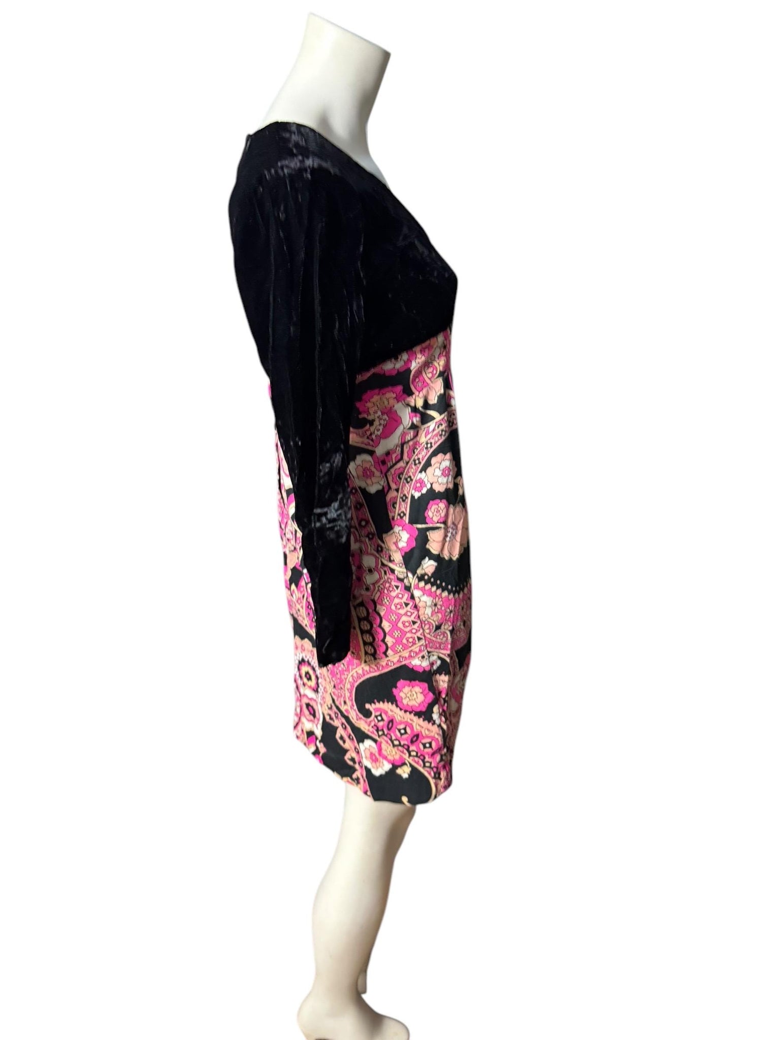 Vintage 70's mini dress S M black velvet paisley