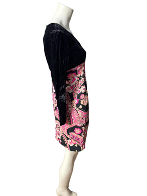 Vintage 70's mini dress S M black velvet paisley