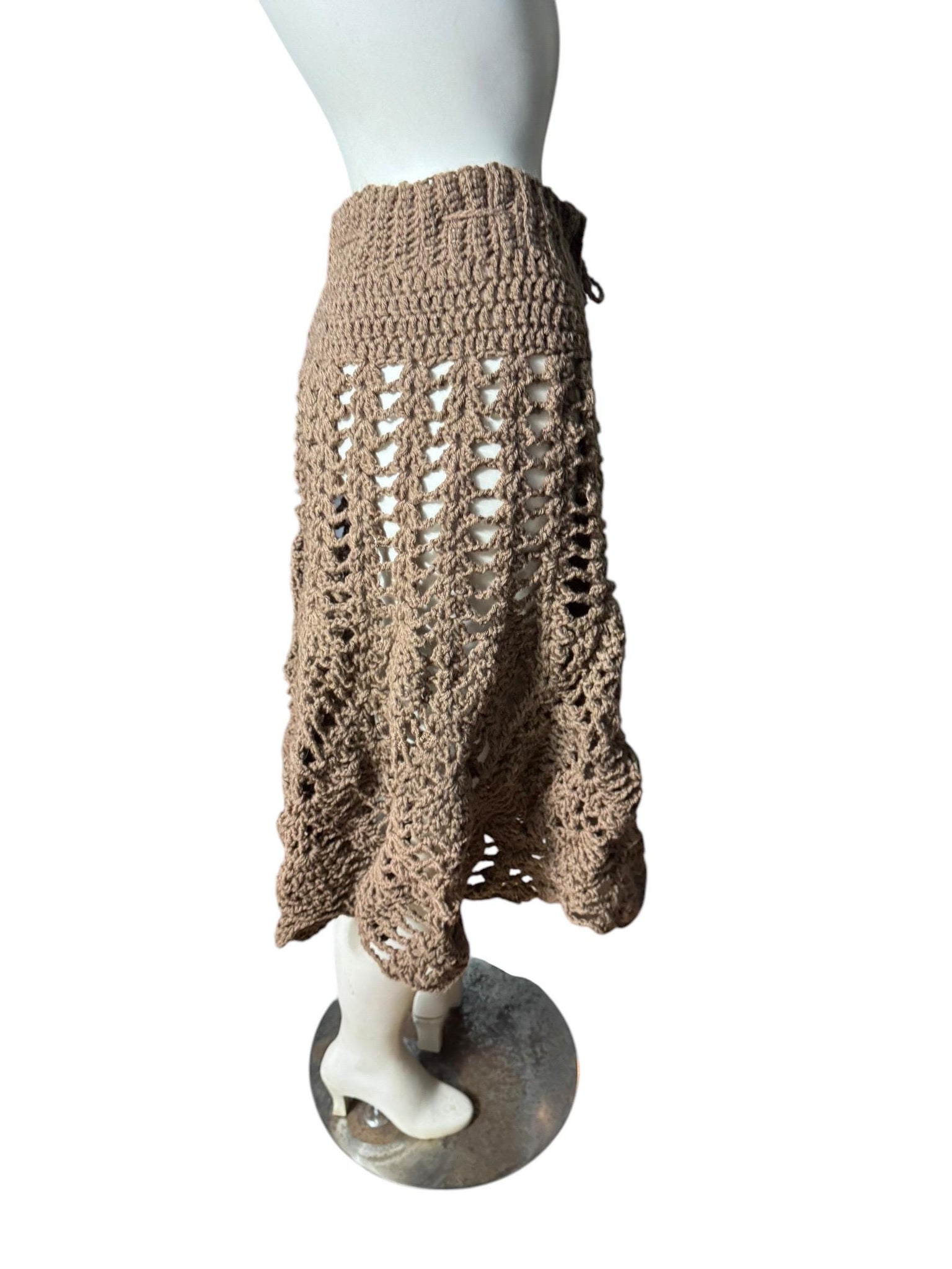 Vintage brown crochet skirt M L XL handmade