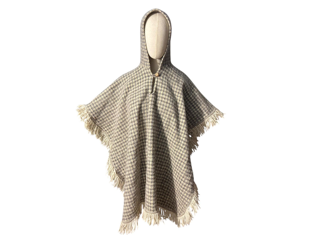 Vintage 70's check hood sweater poncho shawl