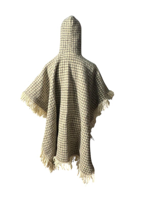 Vintage 70's check hood sweater poncho shawl