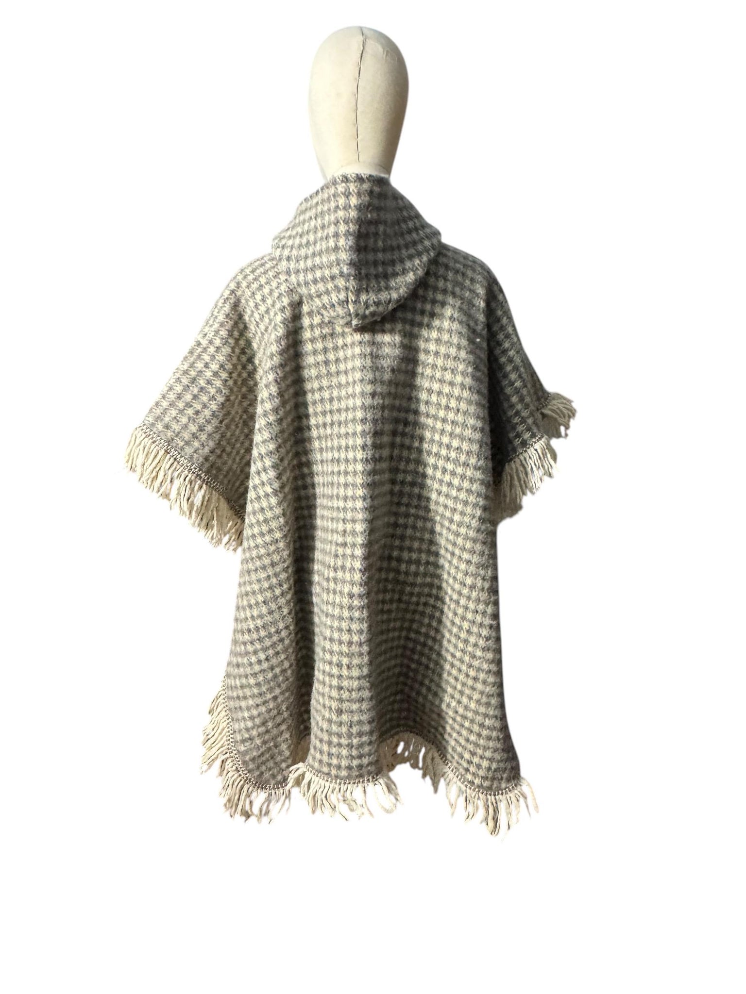 Vintage 70's check hood sweater poncho shawl