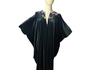 Vintage 70's black sequin velour caftan dress one size
