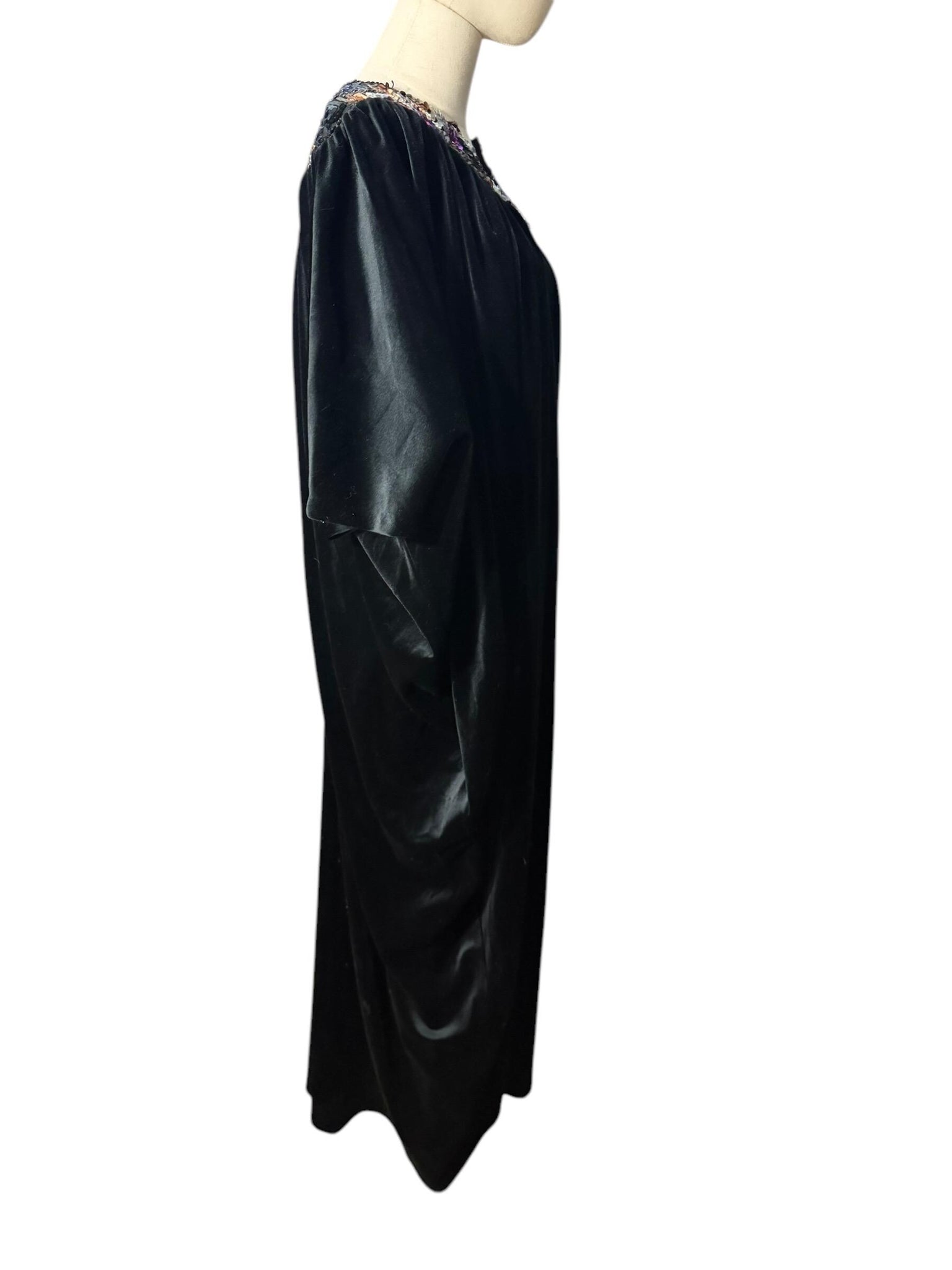 Vintage 70's black sequin velour caftan dress one size
