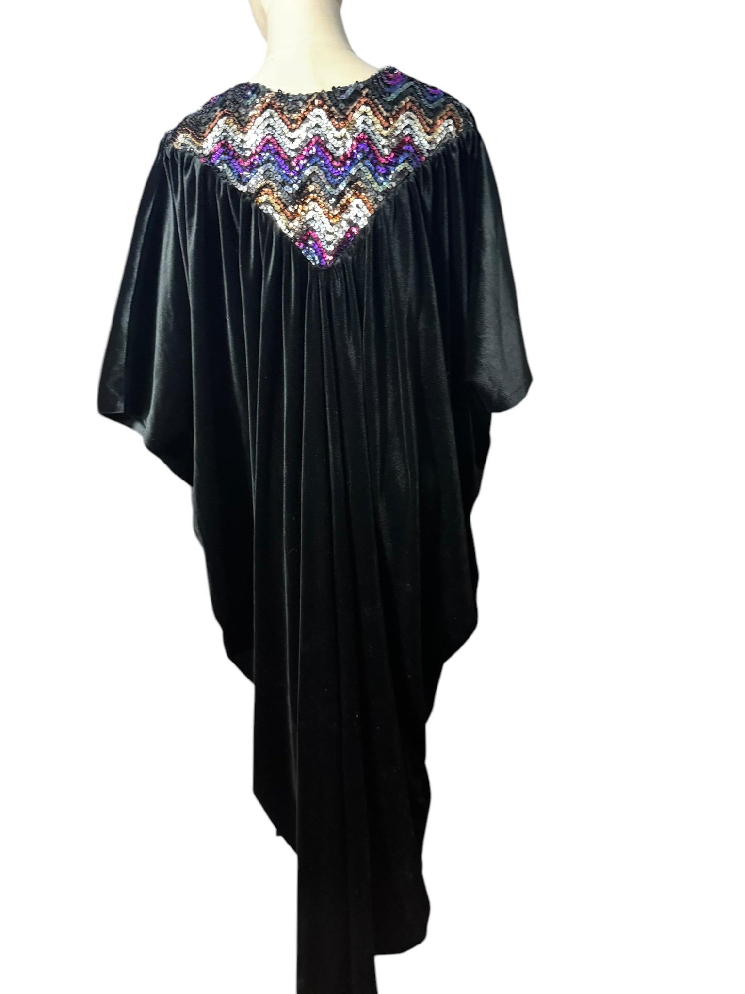 Vintage 70's black sequin velour caftan dress one size
