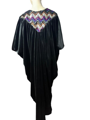 Vintage 70's black sequin velour caftan dress one size