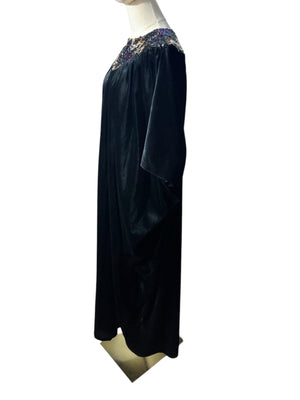 Vintage 70's black sequin velour caftan dress one size