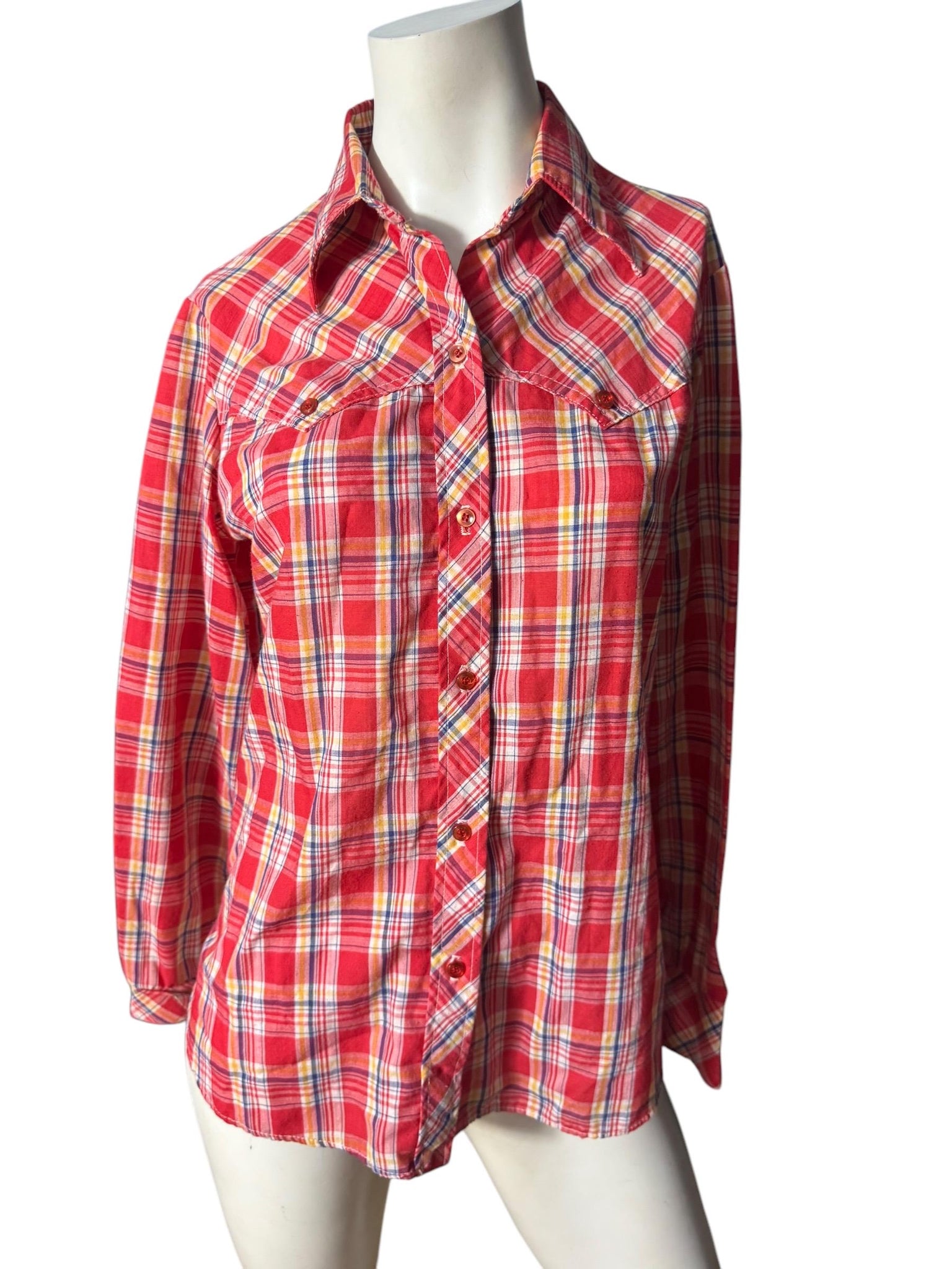 Vintage 70's red & white western shirt S