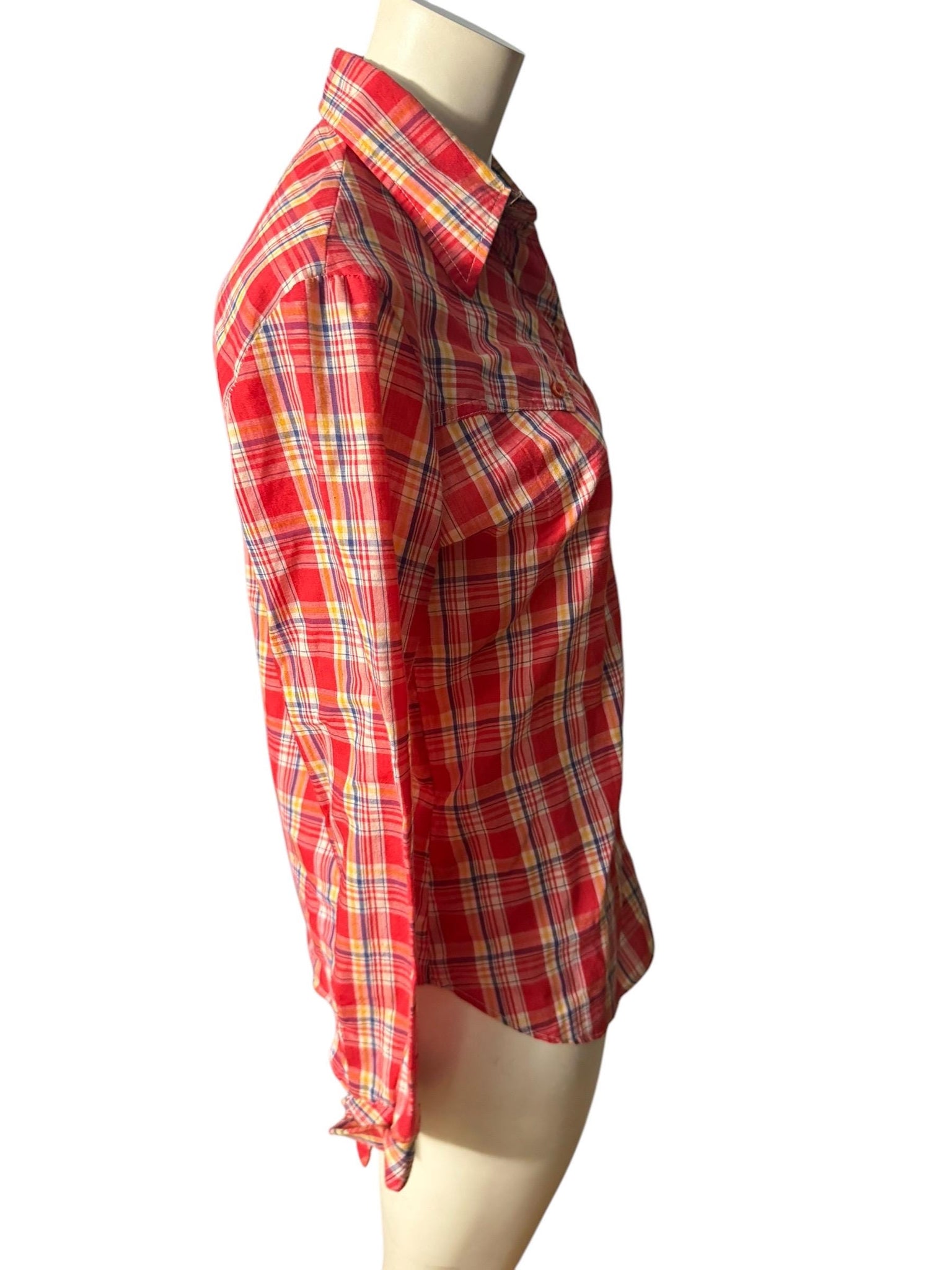 Vintage 70's red & white western shirt S