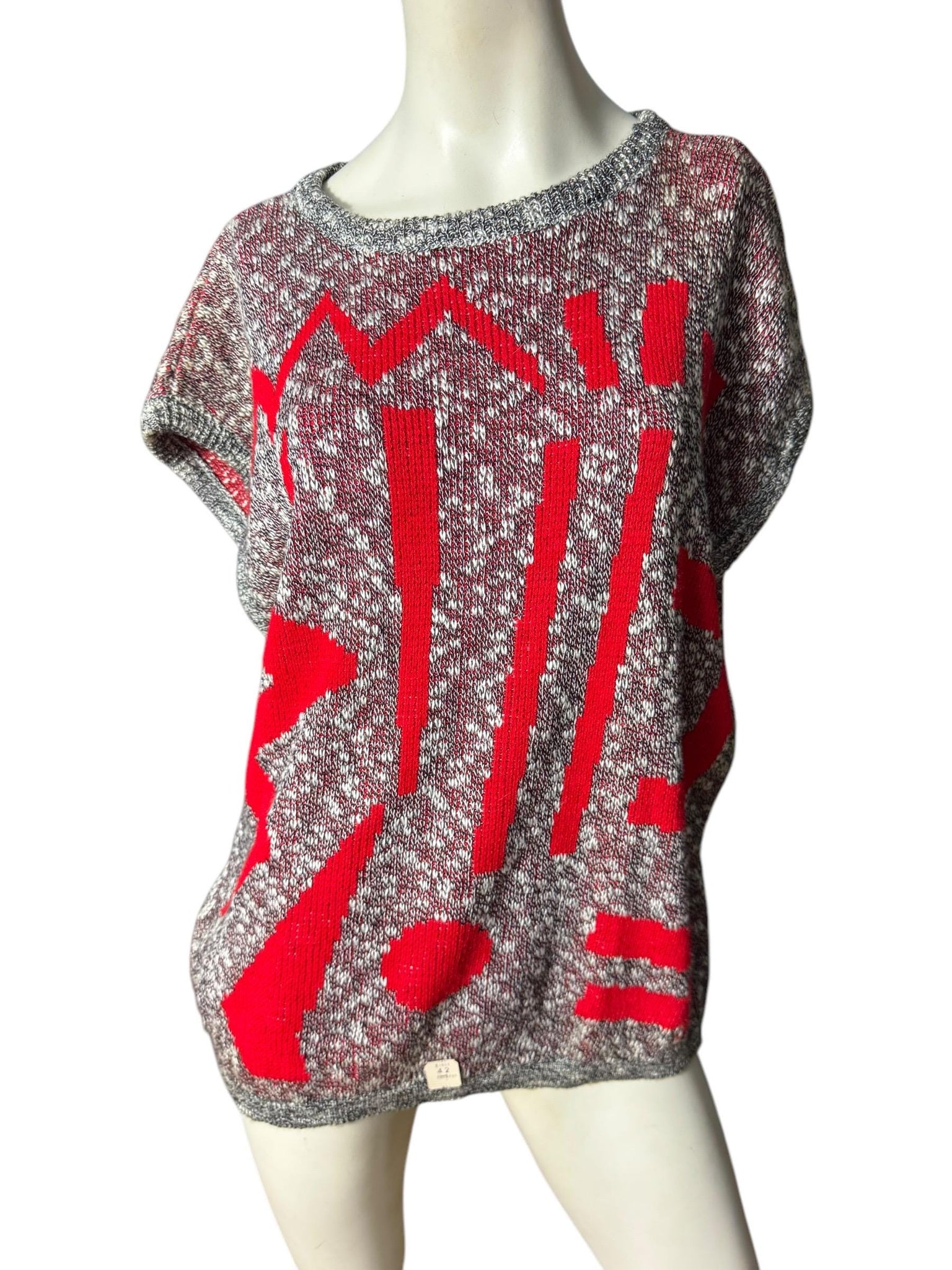 Vintage 80's black, white, & red mod sweater shirt XL 42