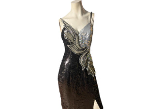 Vintage 80's black / silver sequin dress L 14 Alyce Designs