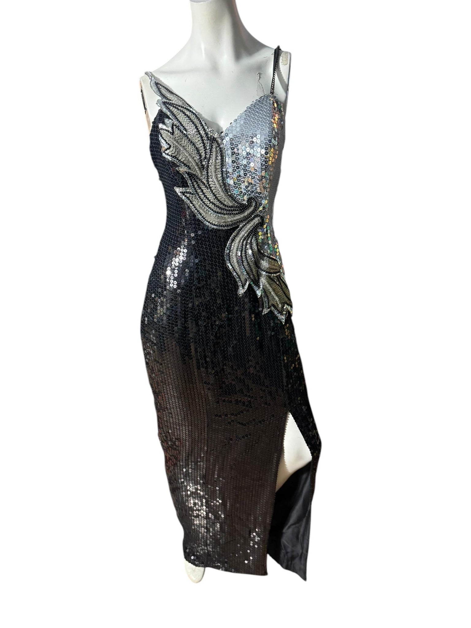 Vintage 80's black / silver sequin dress L 14 Alyce Designs