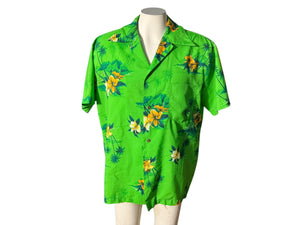 Vintage green Hawaiian shirt tiki L XL