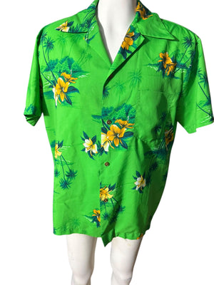 Vintage green Hawaiian shirt tiki L XL