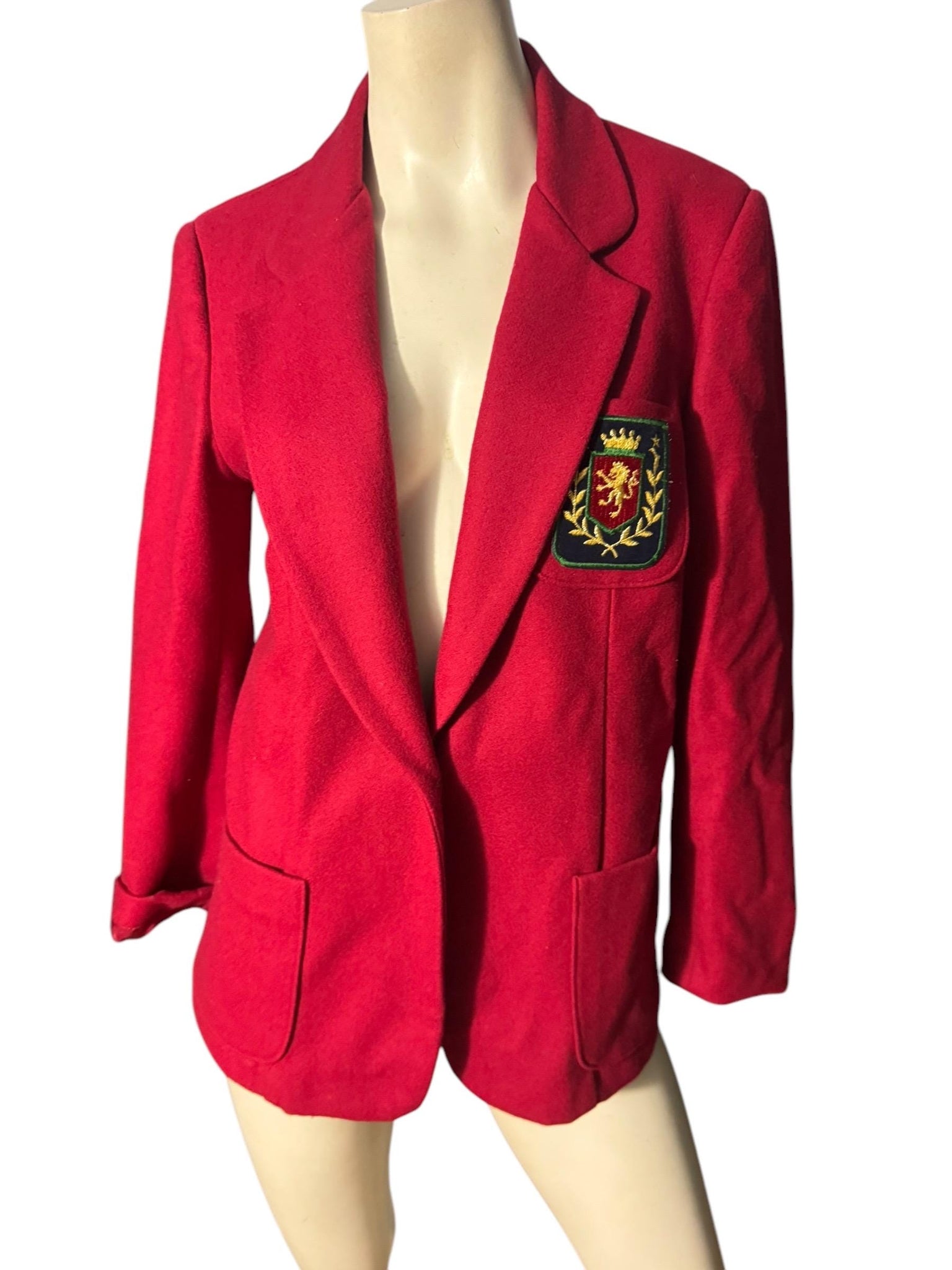 Vintage 80's red wool blazer jacket Russ M L
