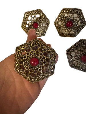 Vintage brass & stone napkin rings set of 5
