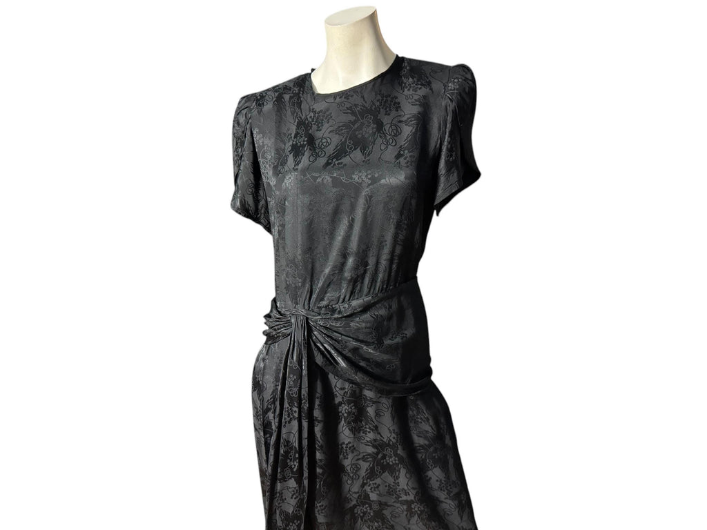 Vintage black silky 80's dress L XL