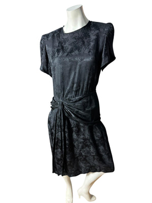Vintage black silky 80's dress L XL