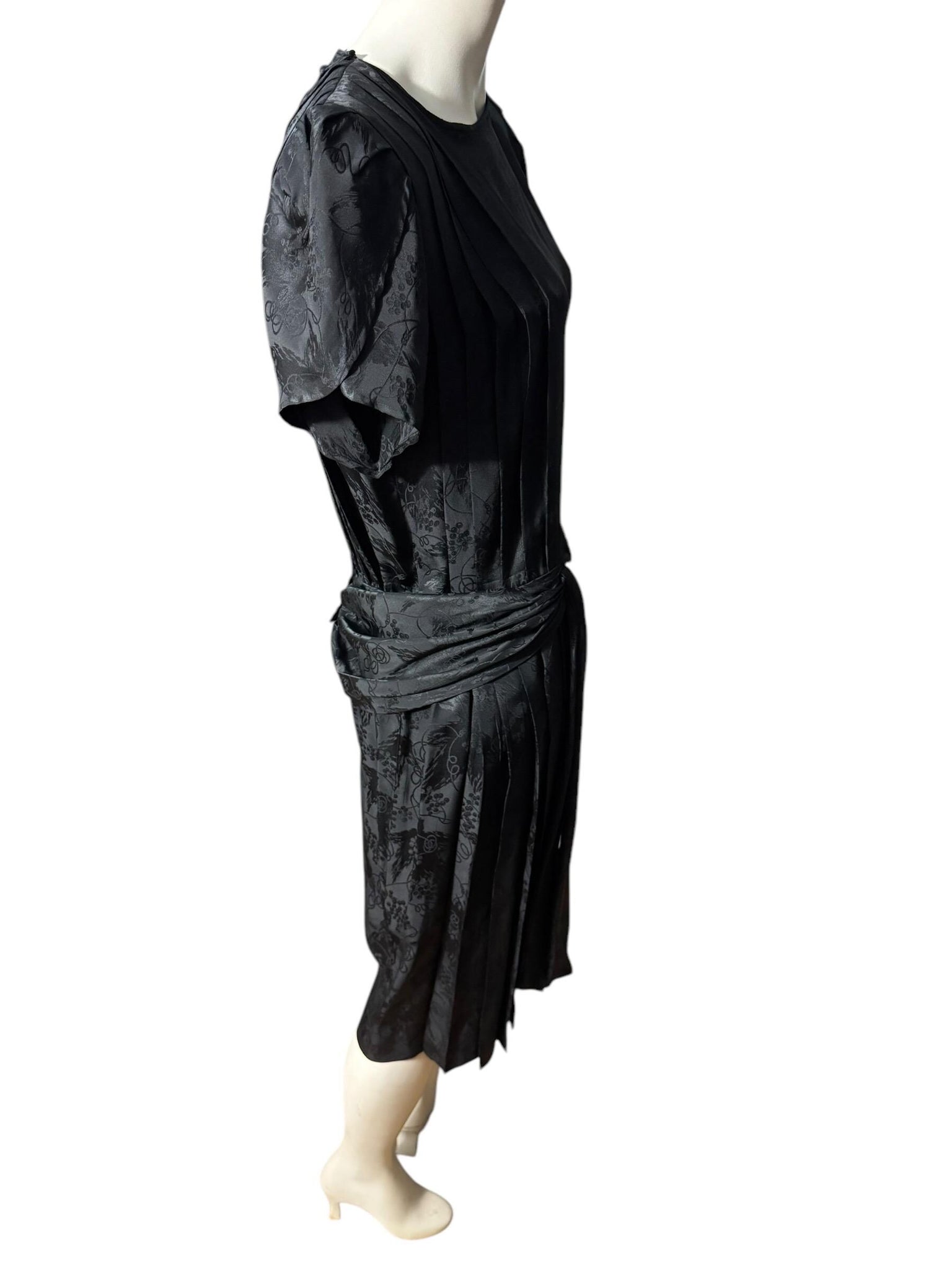 Vintage black silky 80's dress L XL