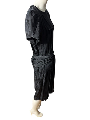 Vintage black silky 80's dress L XL
