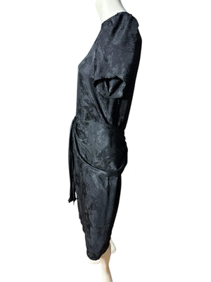 Vintage black silky 80's dress L XL