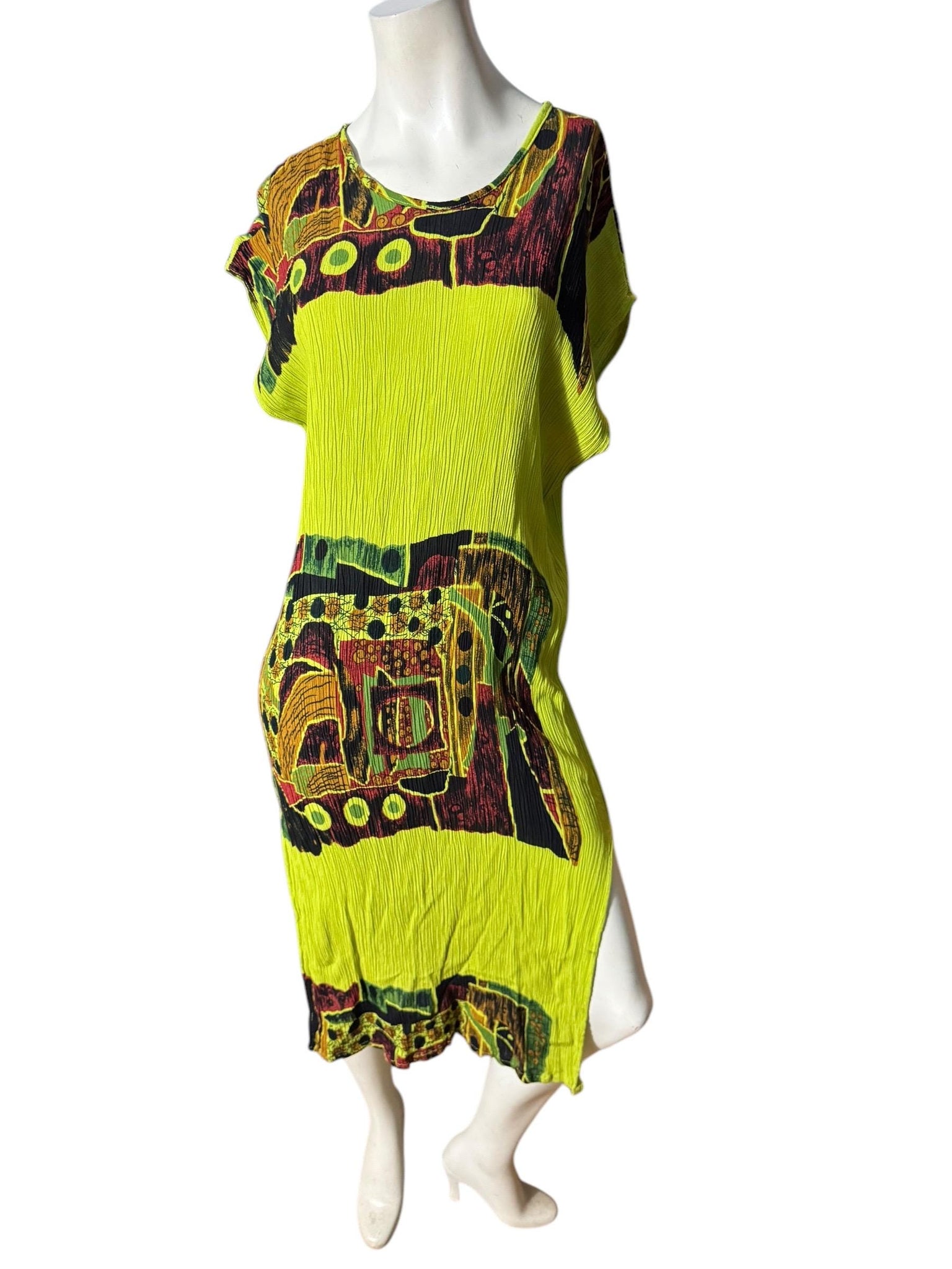 Vintage 80's rayon print dress M