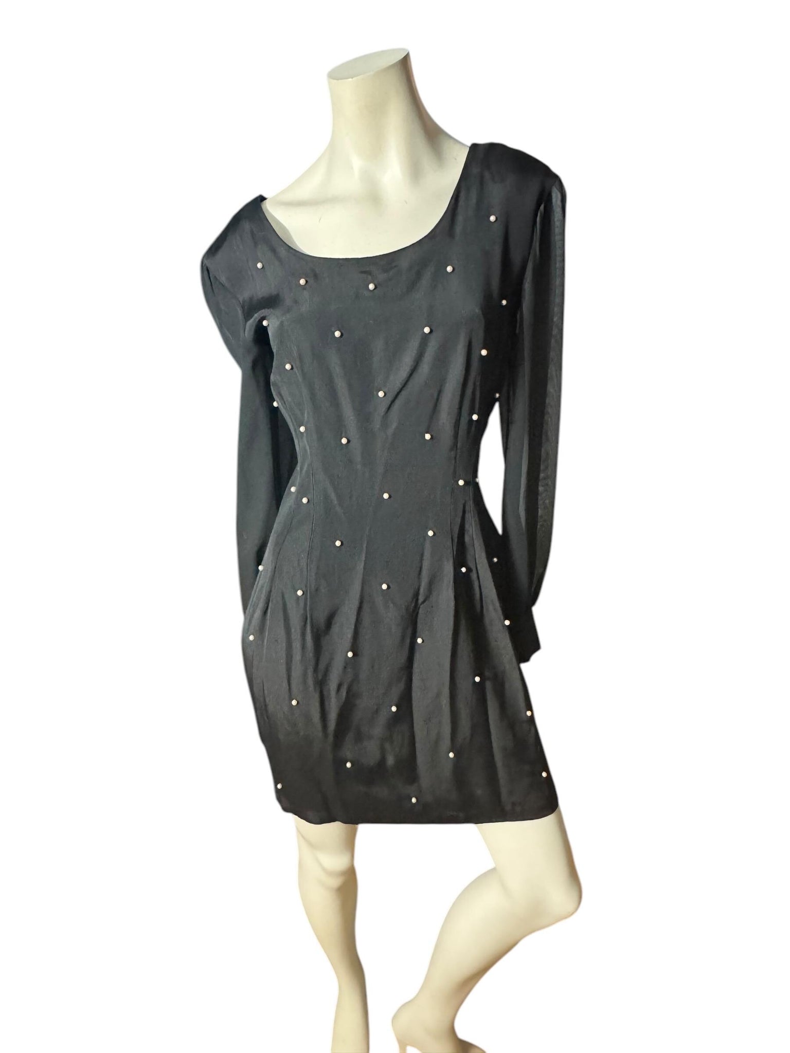 Vintage 80's black pearl mini dress M Notorious