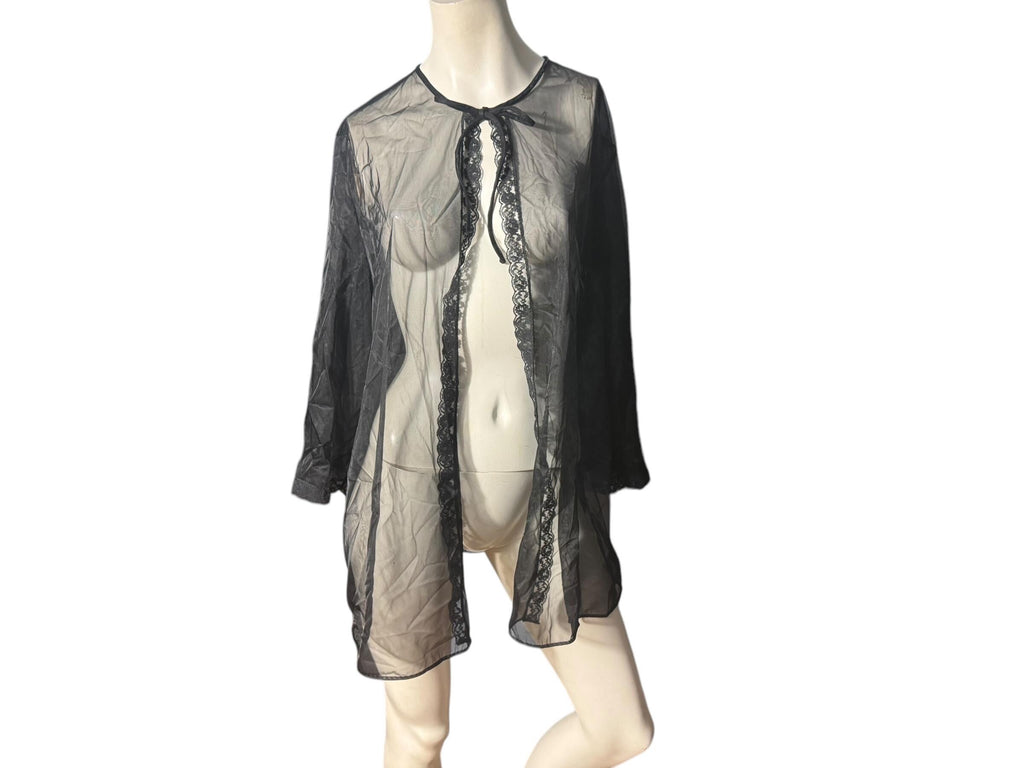 Vintage 60's sheer black robe lingerie M L