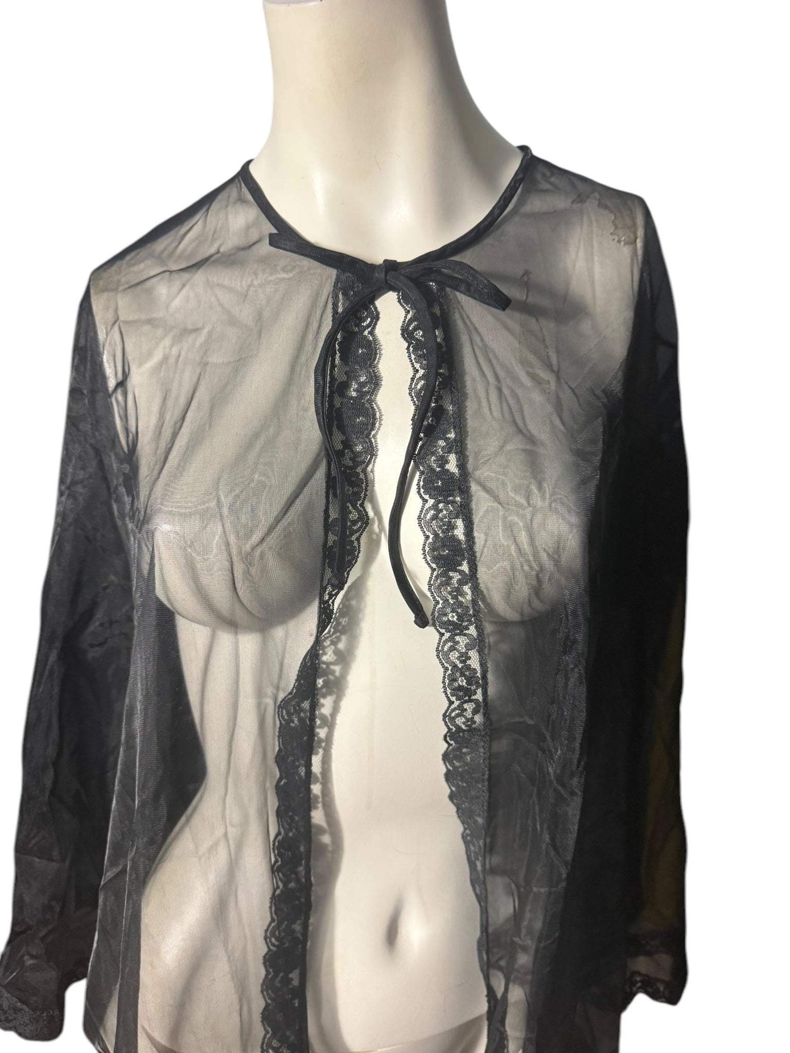 Vintage 60's sheer black robe lingerie M L