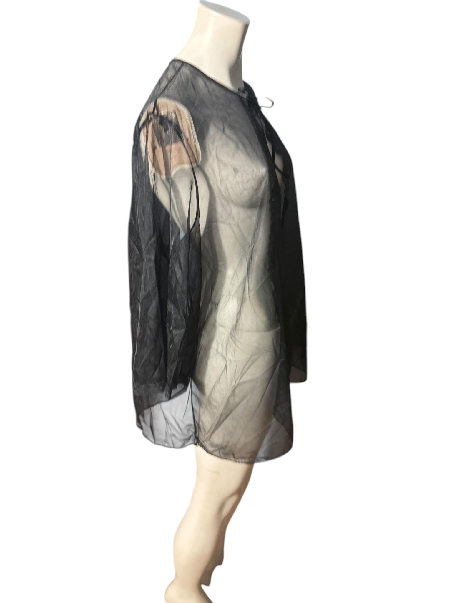 Vintage 60's sheer black robe lingerie M L