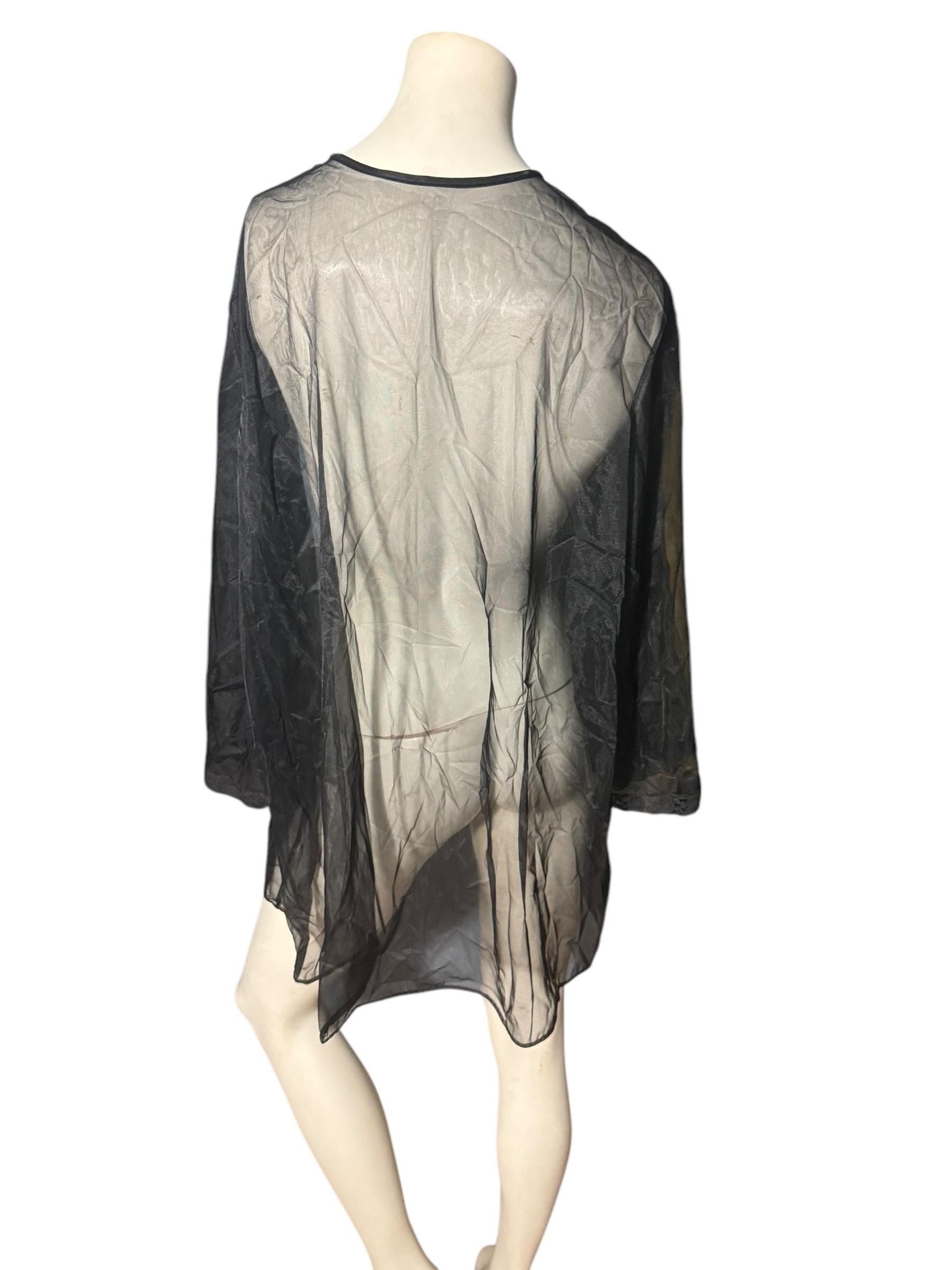 Vintage 60's sheer black robe lingerie M L