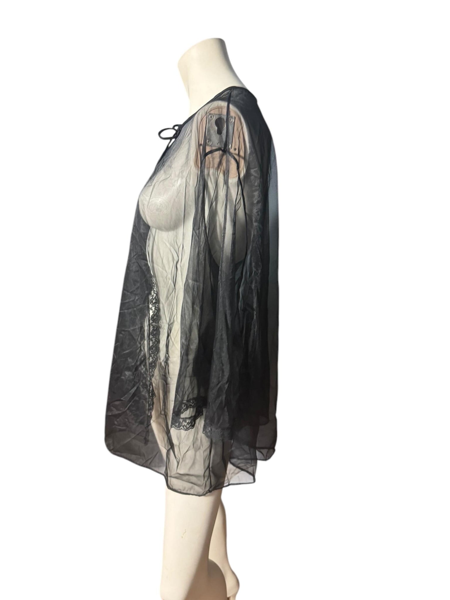 Vintage 60's sheer black robe lingerie M L