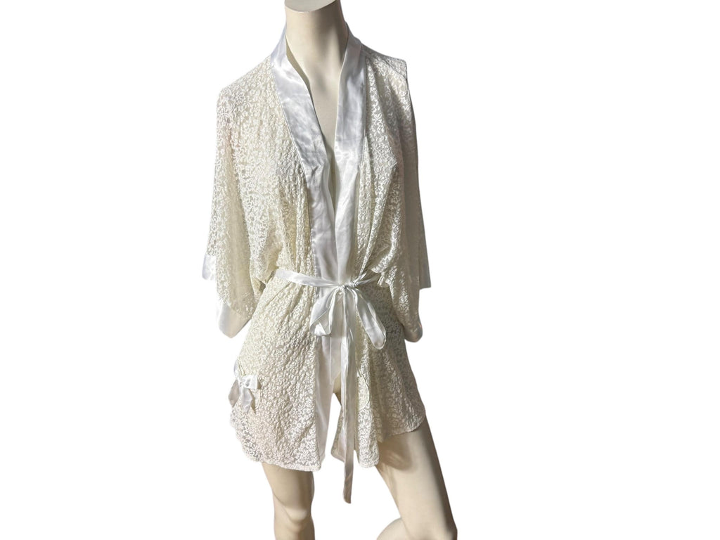 Vintage Victoria's Secret white lace mini robe M L