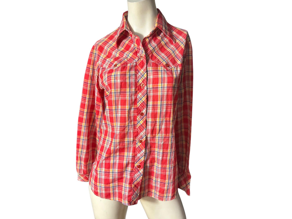 Vintage 70's red & white western shirt S