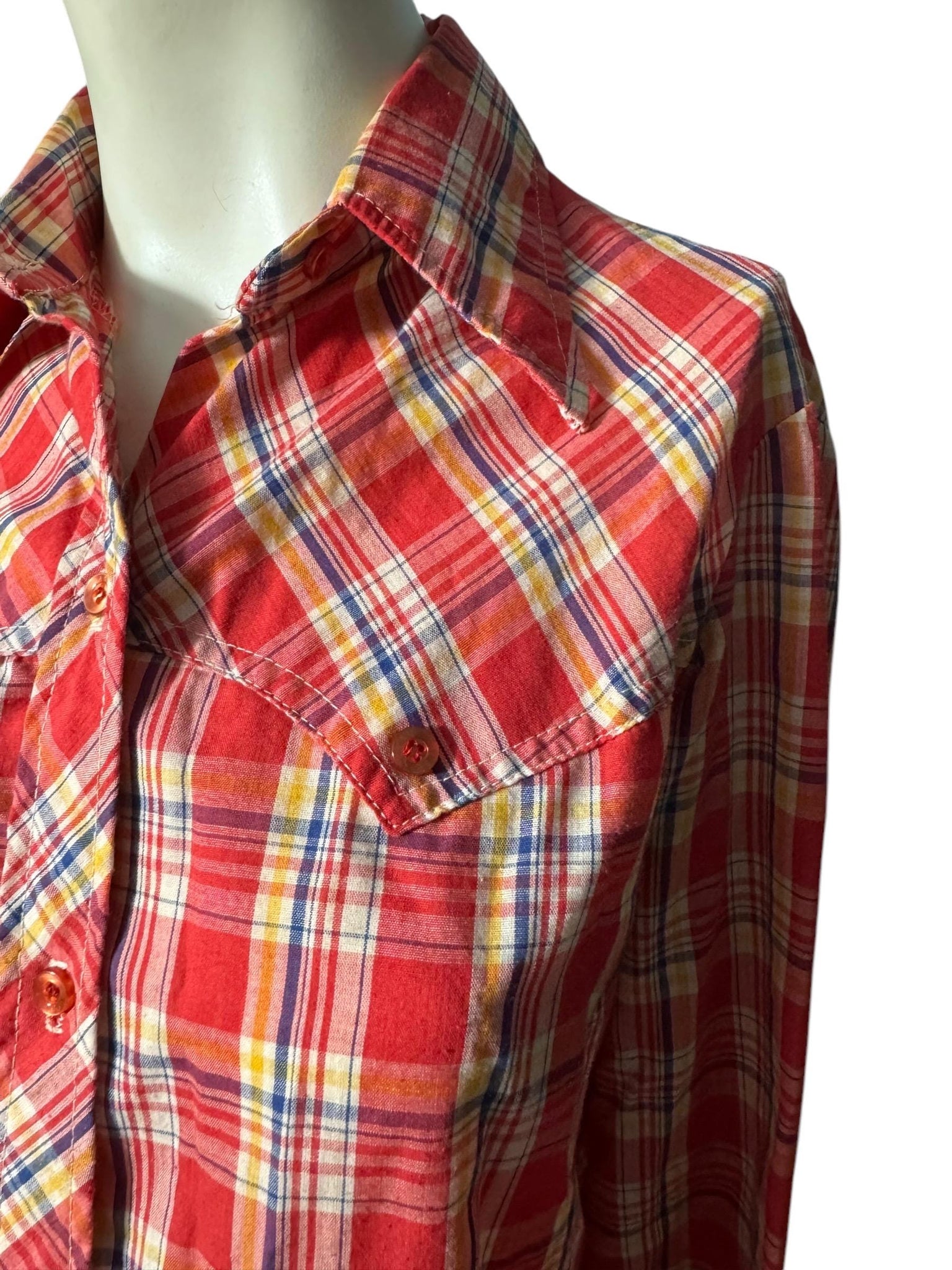 Vintage 70's red & white western shirt S
