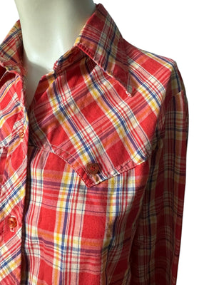Vintage 70's red & white western shirt S