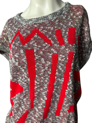 Vintage 80's black, white, & red mod sweater shirt XL 42