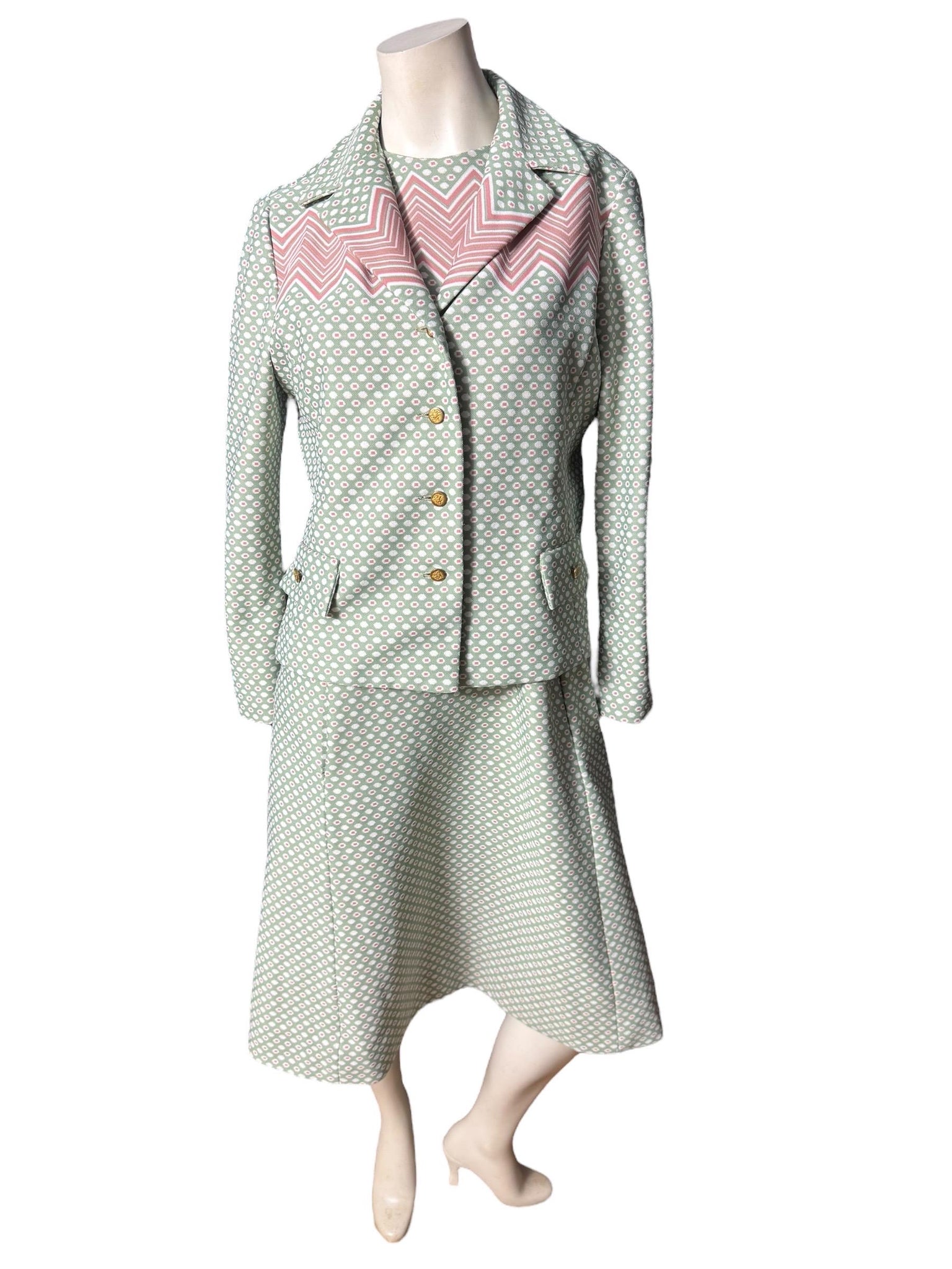 Vintage 70's green dress & jacket set L