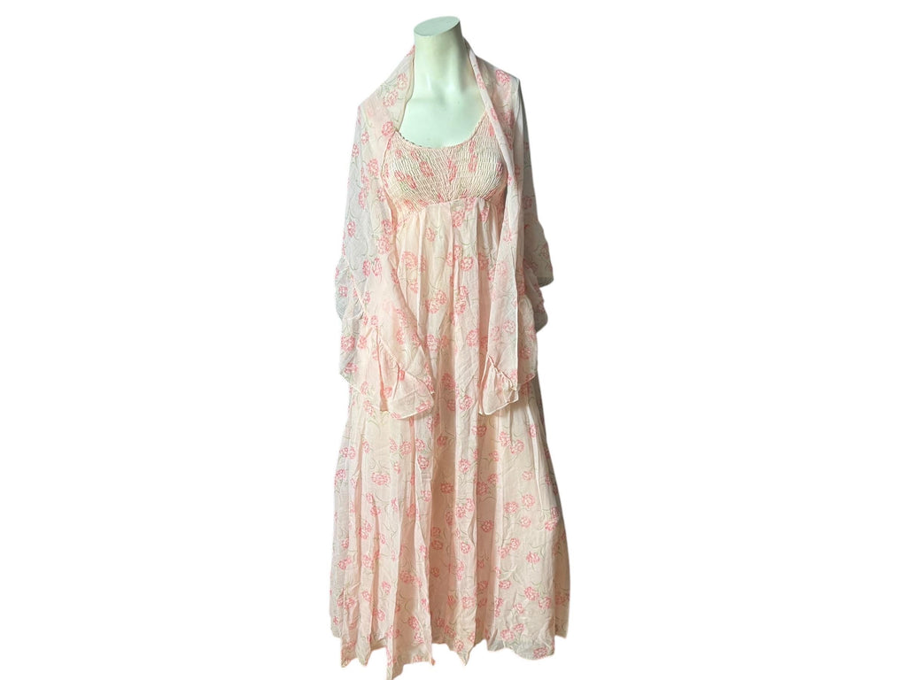 Vintage 70's floral maxi dress W/ shawl S M Patty O'Neil