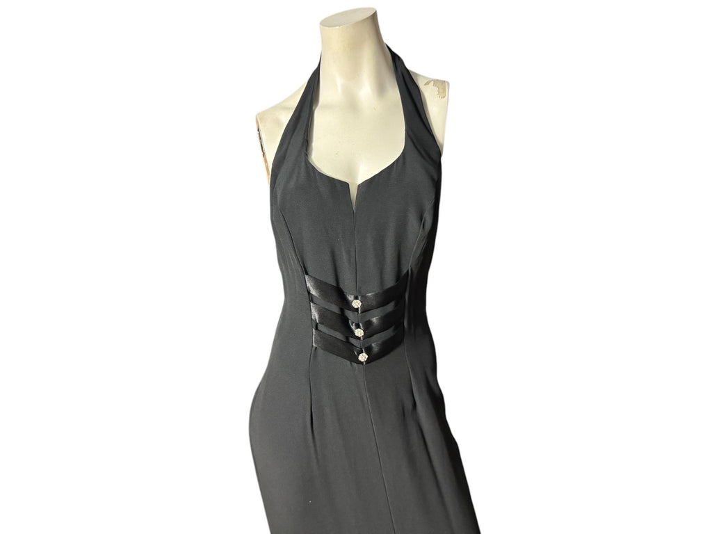 Vintage black long halter dress 12 L Alyce Designs