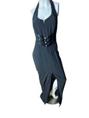 Vintage black long halter dress 12 L Alyce Designs