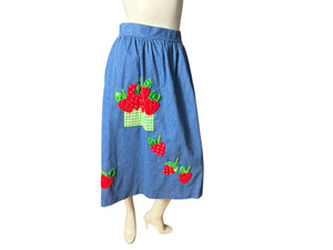 Vintage 70’s blue jean strawberry skirt M Catherine Carr