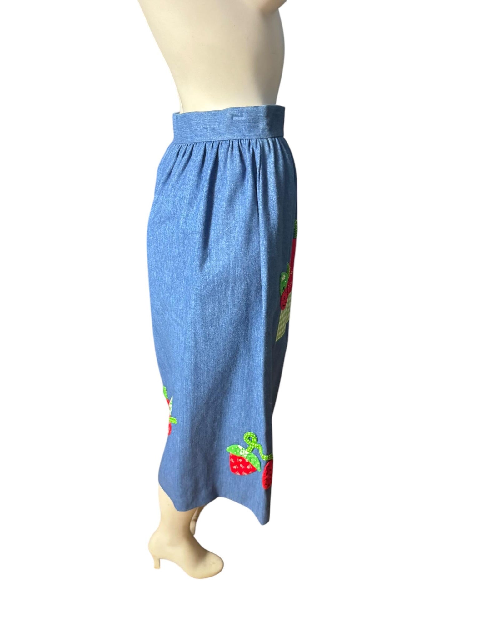 Vintage 70’s blue jean strawberry skirt M Catherine Carr