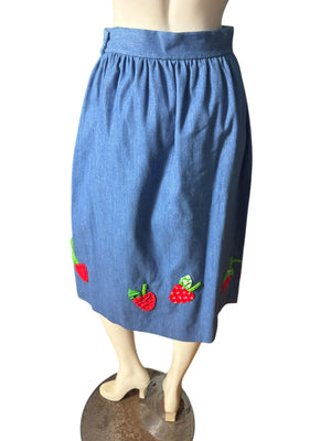 Vintage 70’s blue jean strawberry skirt M Catherine Carr