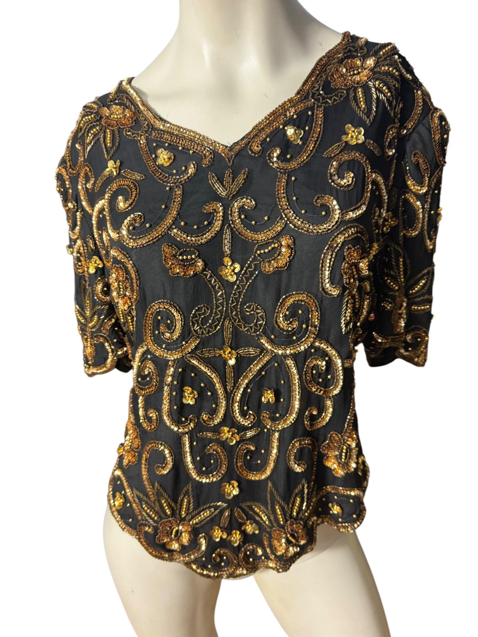 Vintage 80's sequin & bead top shirt 1x Laurence Kazar