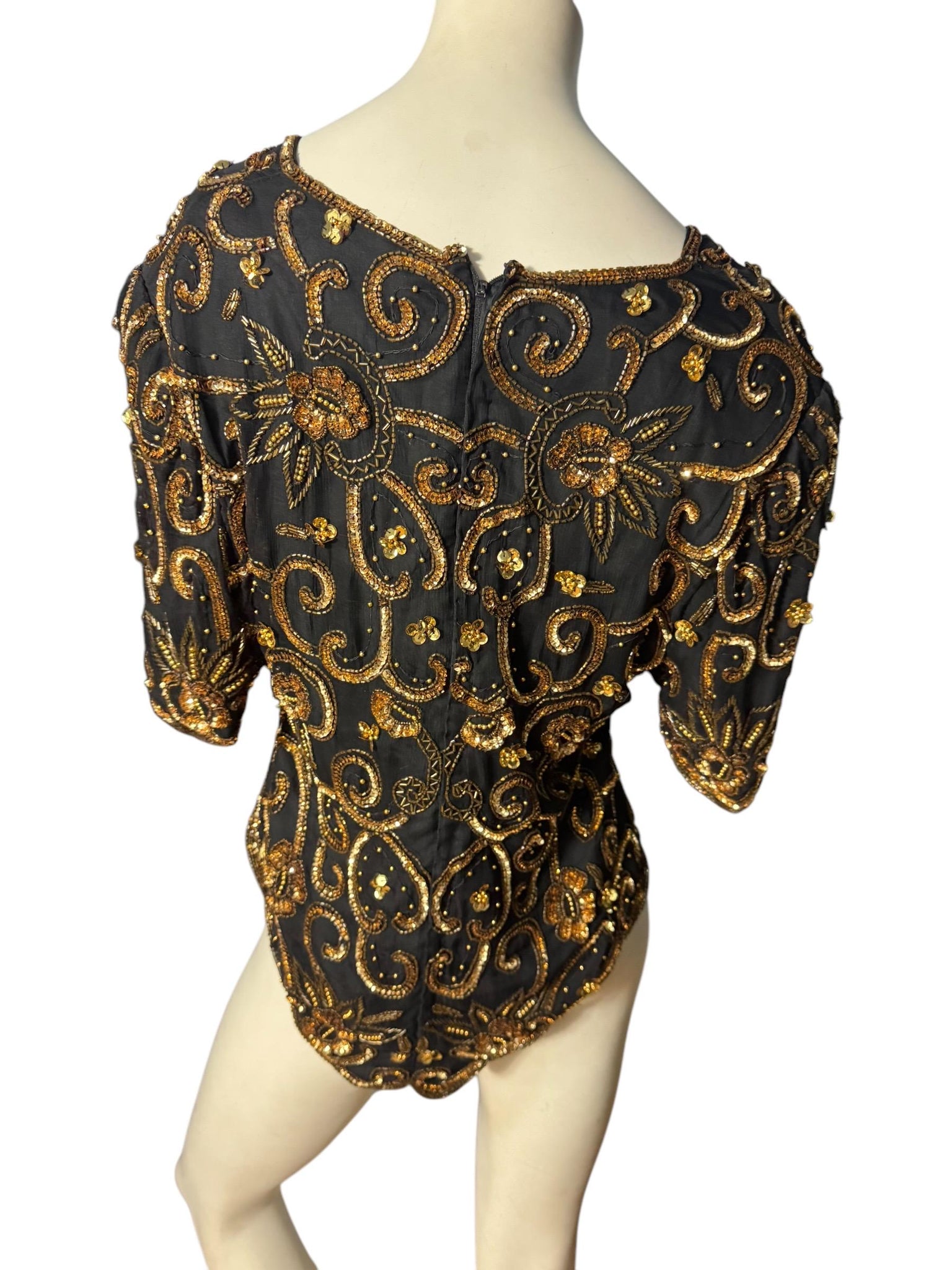 Vintage 80's sequin & bead top shirt 1x Laurence Kazar