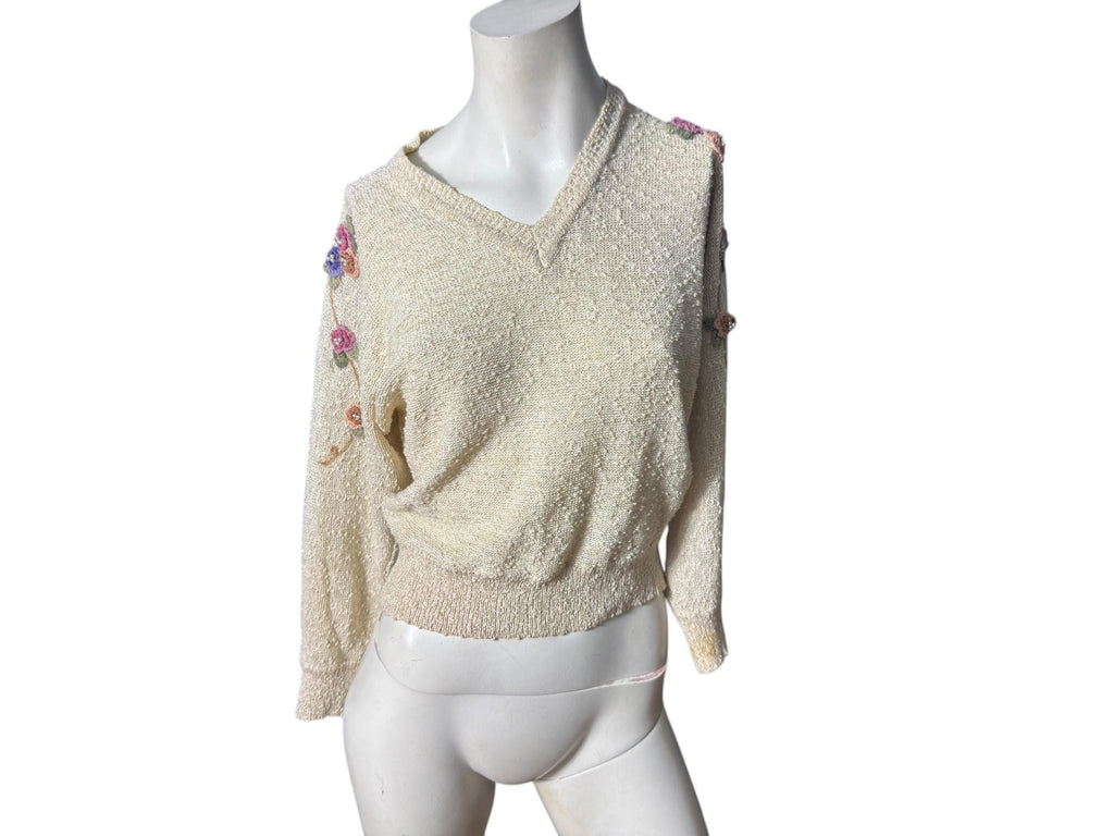 Vintage 80's floral V neck sweater M
