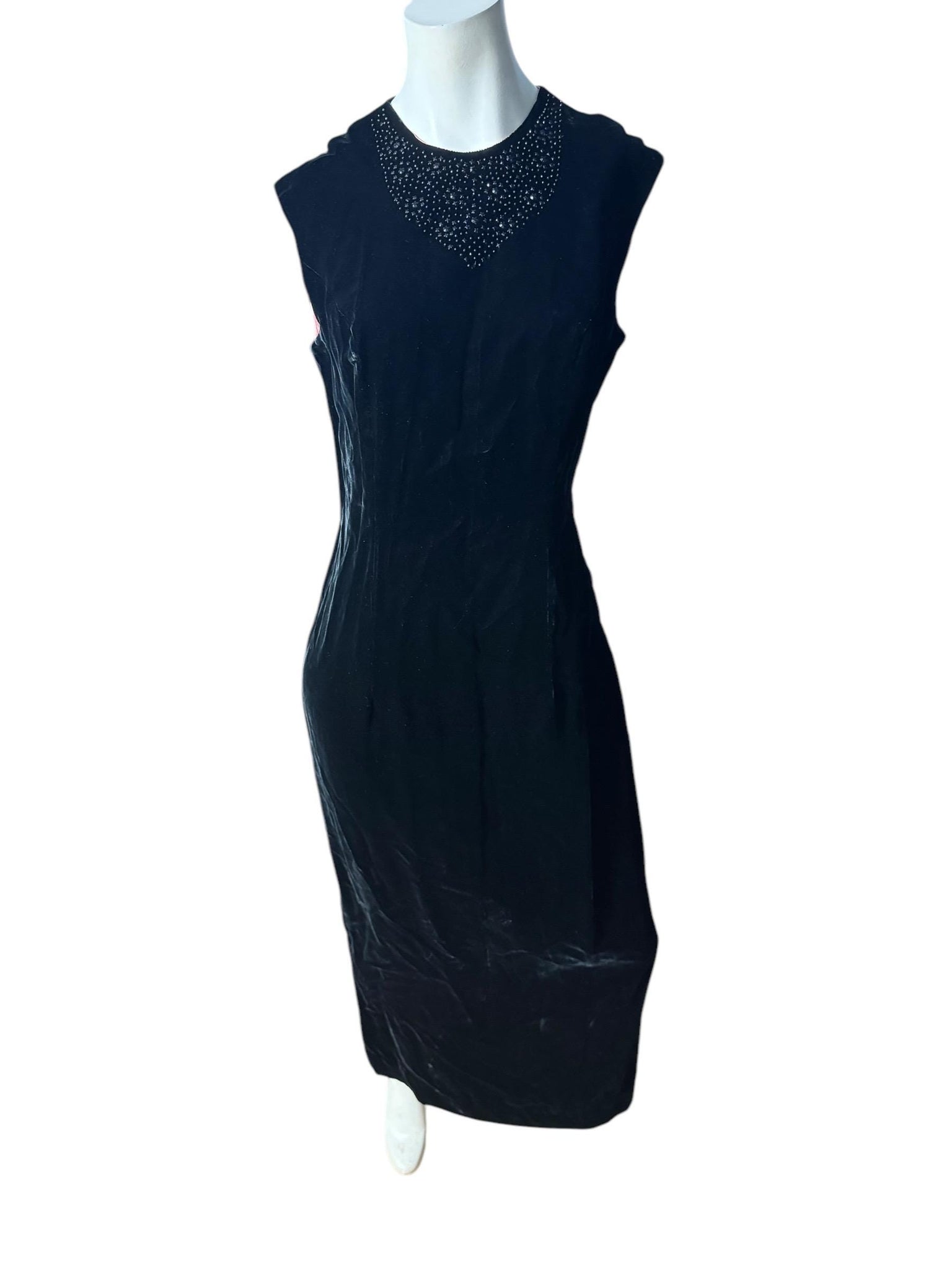 Vintage 1950's black velvet long dress L Carole Craig